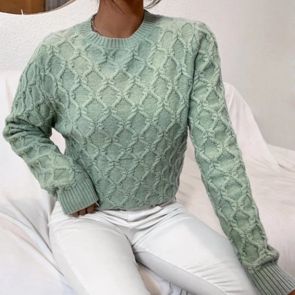 green textured pattern sweater trending fall winter chic casual - Picture 2 of 6